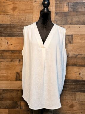 Ninety Women's White Sleeveless Tank Blouse Shirt Top Pleated XL Extra Large
